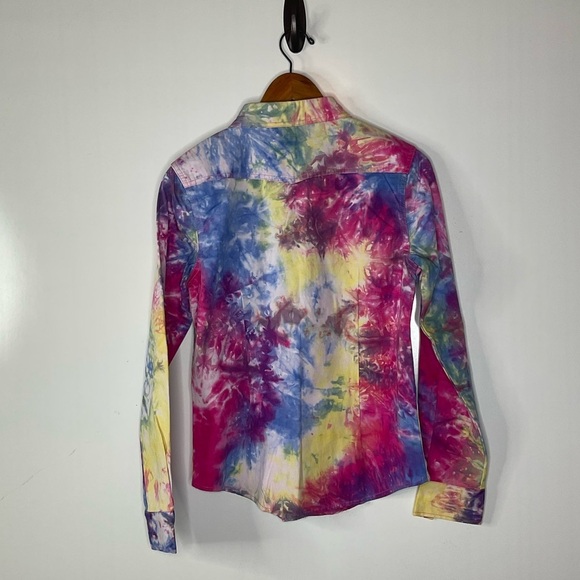 Monkey Ride Colorful Tie-Dye Pearl Snap Shirt Size Medium - Picture 2 of 5